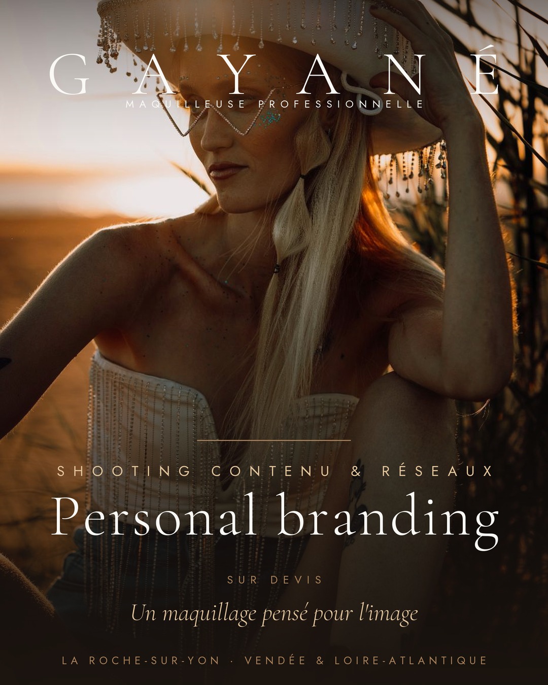 Affiche prestation maquillage pour shooting contenu et personal branding en Vendée, par Gayané maquilleuse professionnelle